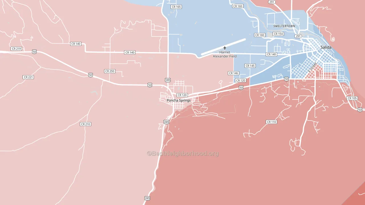 Poncha Springs, CO block-group political-lean map