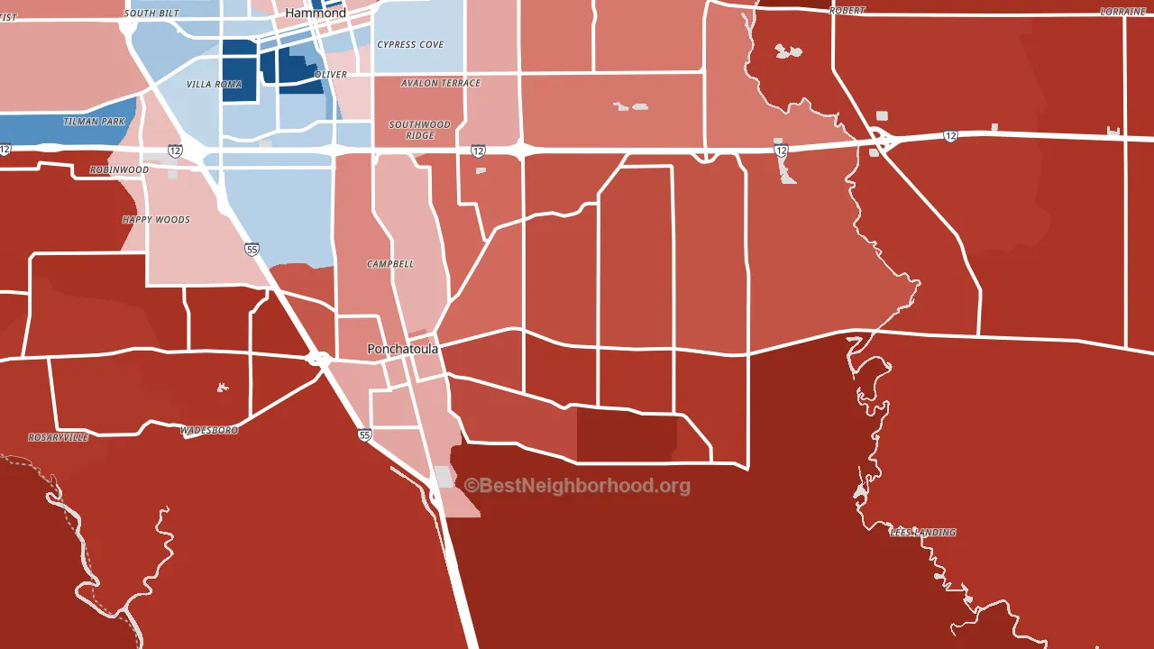 Ponchatoula, LA block-group political-lean map