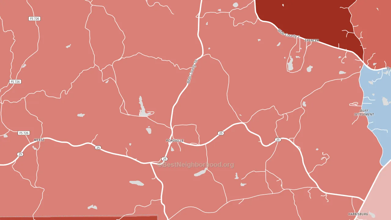 Pondville, AL block-group political-lean map
