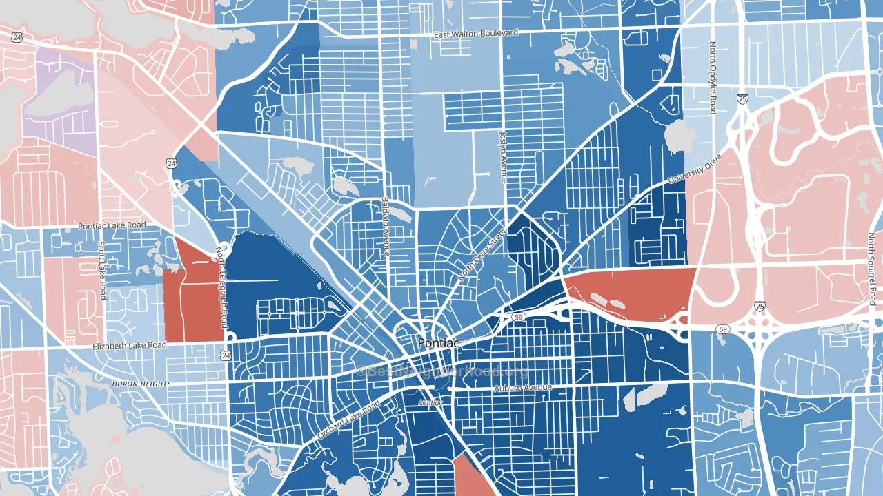 Pontiac, MI block-group political-lean map