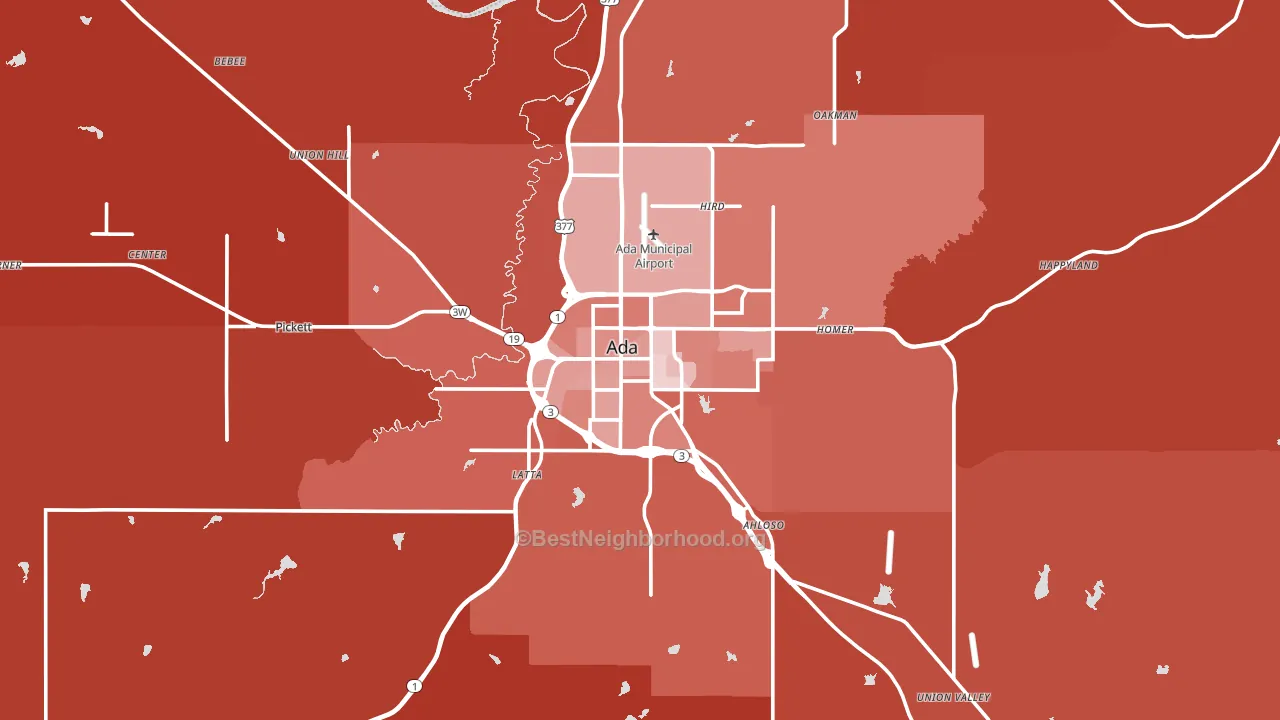 Pontotoc County, OK block-group political-lean map