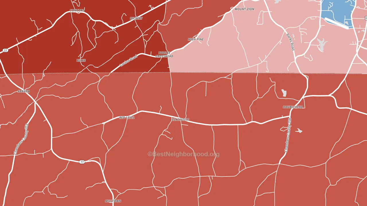 Pooles Crossroad, AL block-group political-lean map