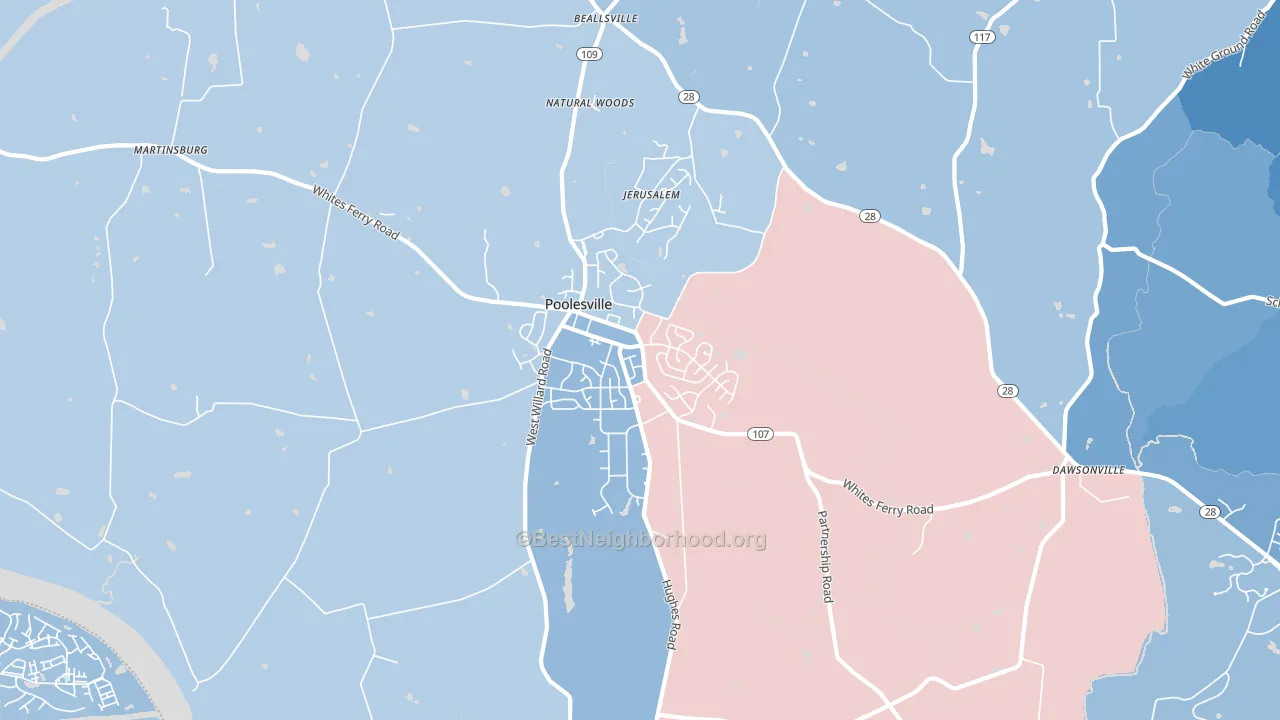 Poolesville, MD block-group political-lean map