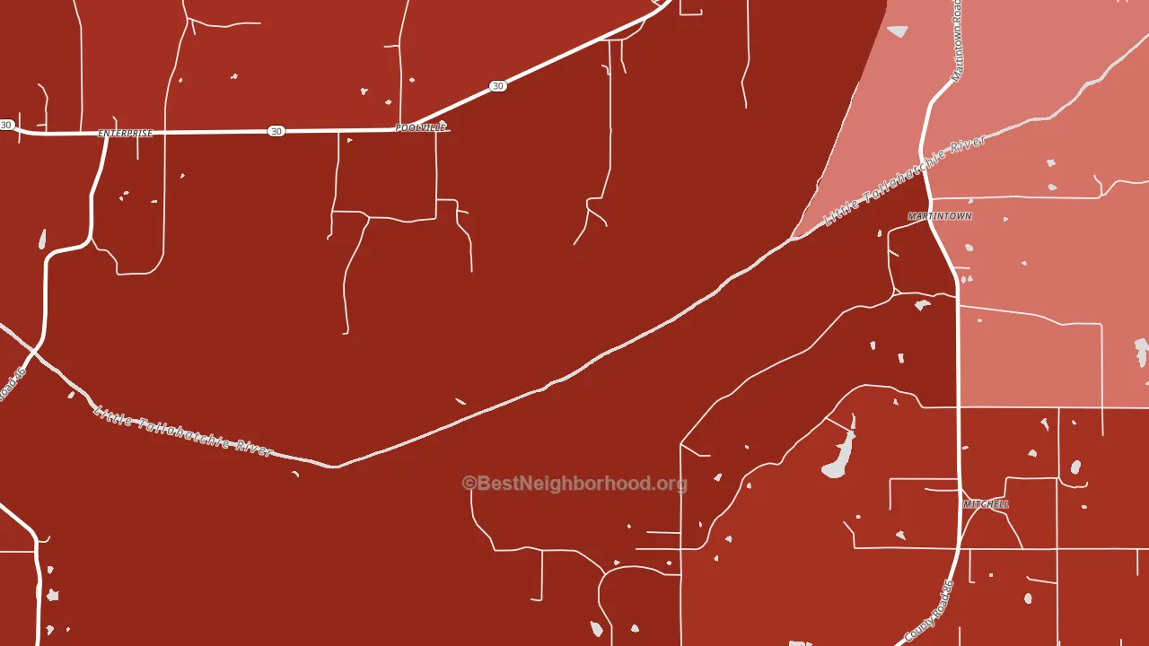 Poolville, MS block-group political-lean map