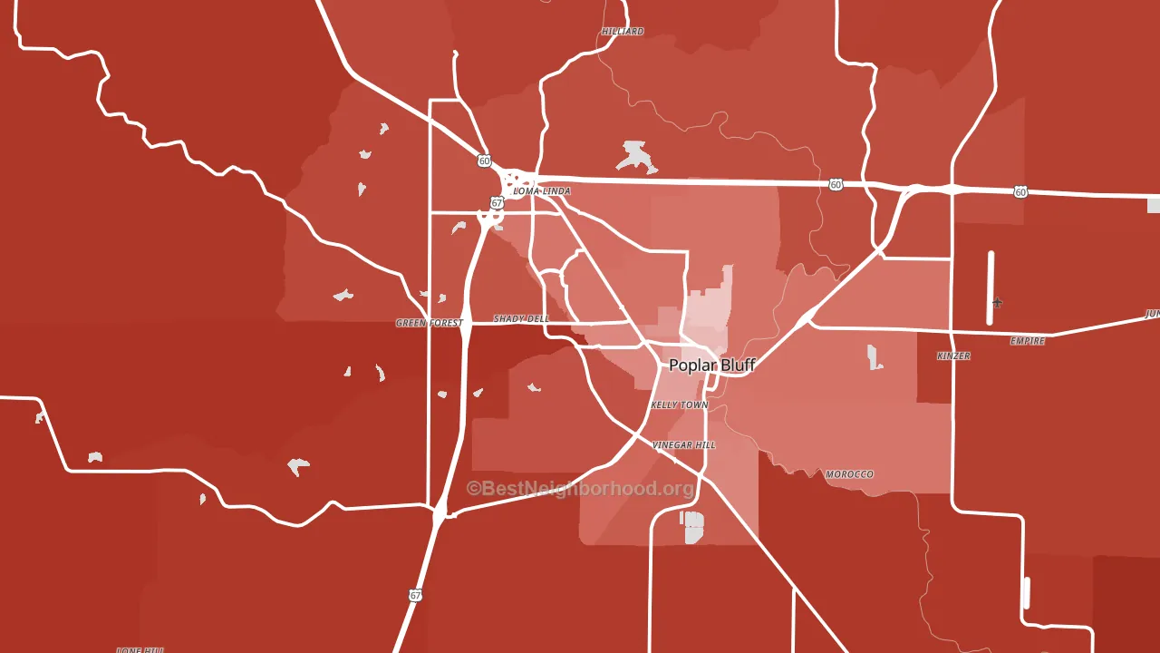 Poplar Bluff, MO block-group political-lean map