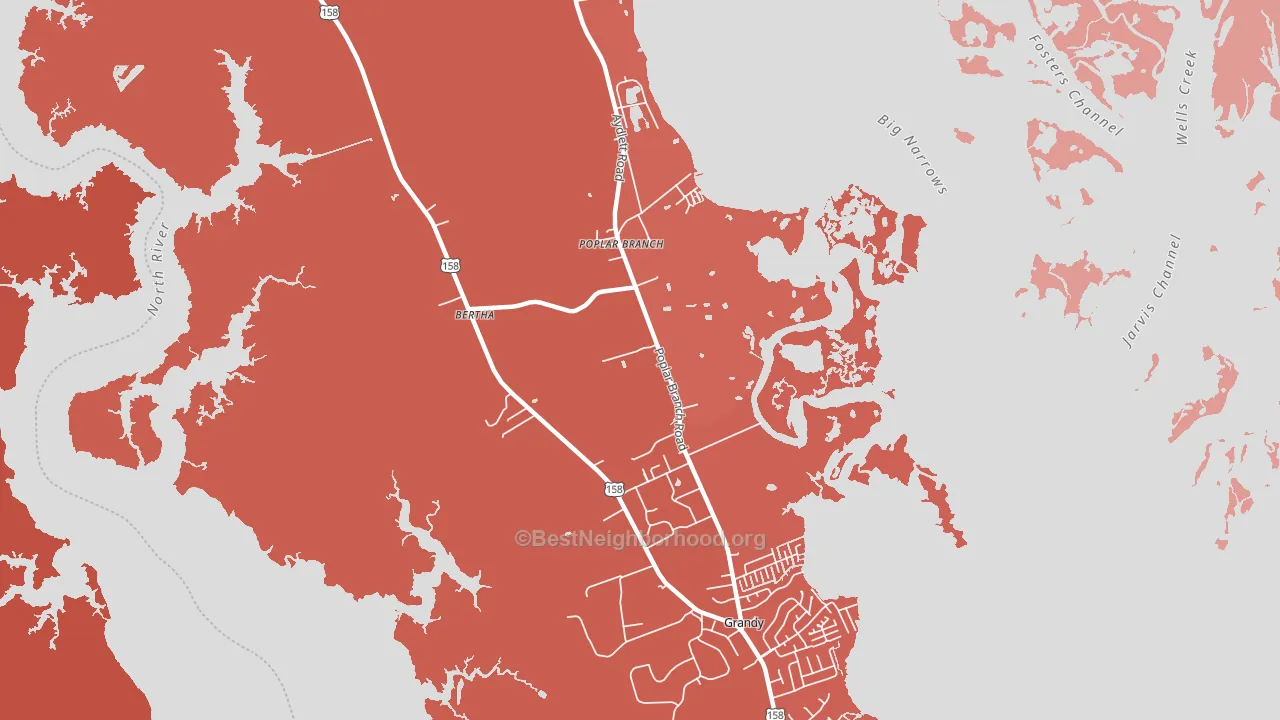 Poplar Branch, NC block-group political-lean map