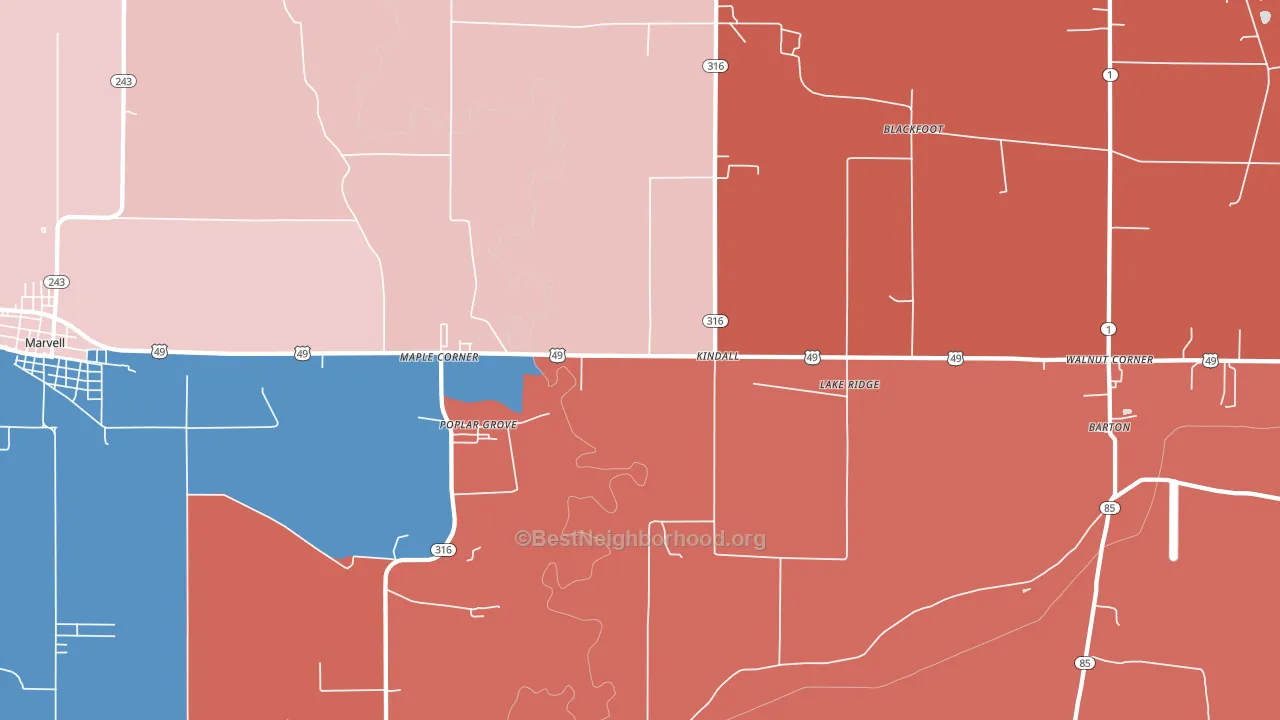Poplar Grove, AR block-group political-lean map