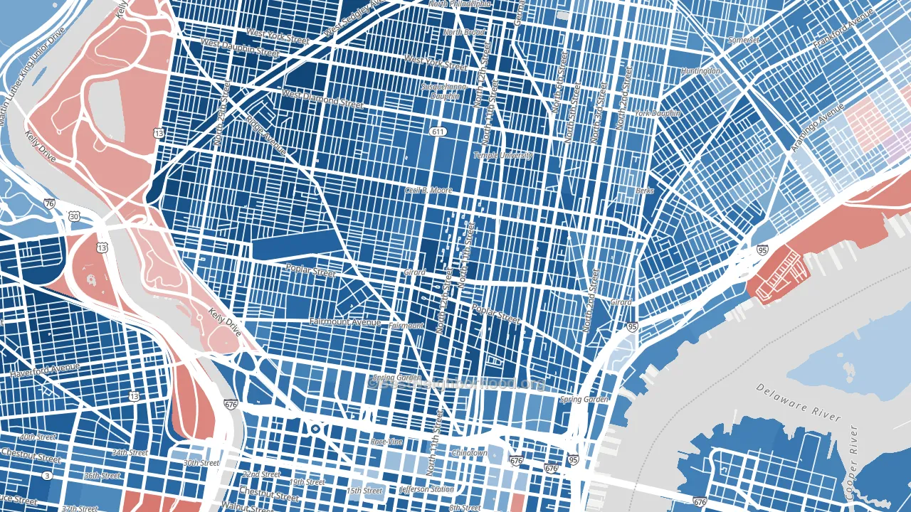 Poplar-Ludlow-Yorktowne, Philadelphia, PA block-group political-lean map