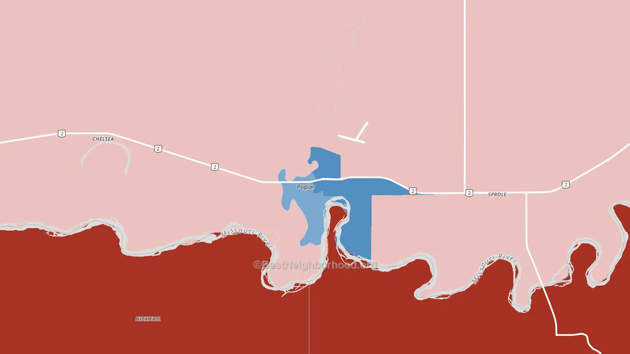 Poplar, MT block-group political-lean map