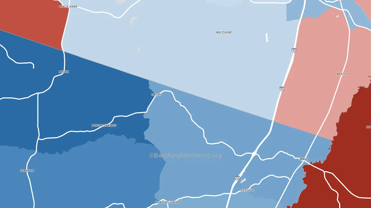 Poplar Springs, MS block-group political-lean map