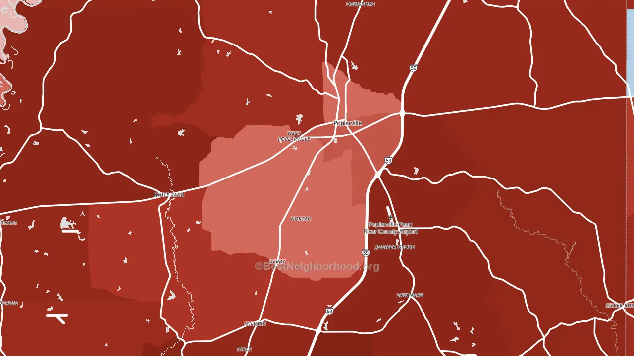 Poplarville, MS block-group political-lean map