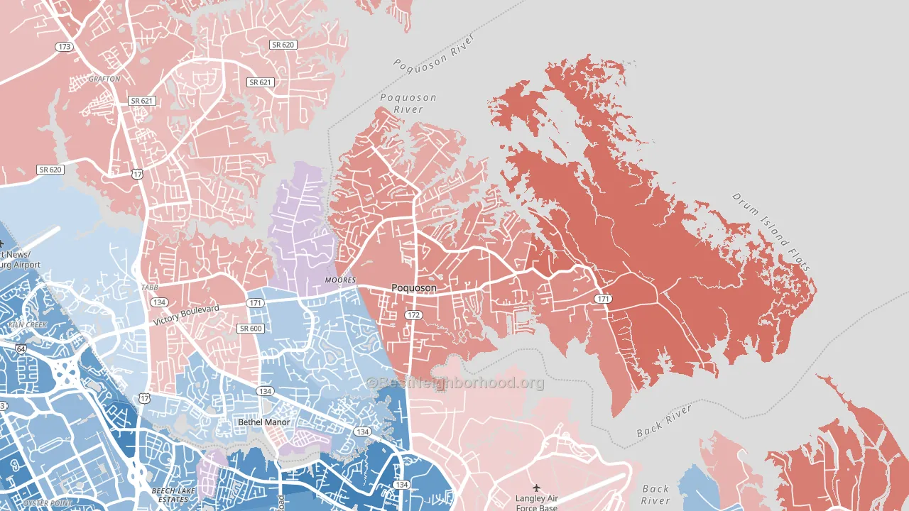 Poquoson, VA block-group political-lean map