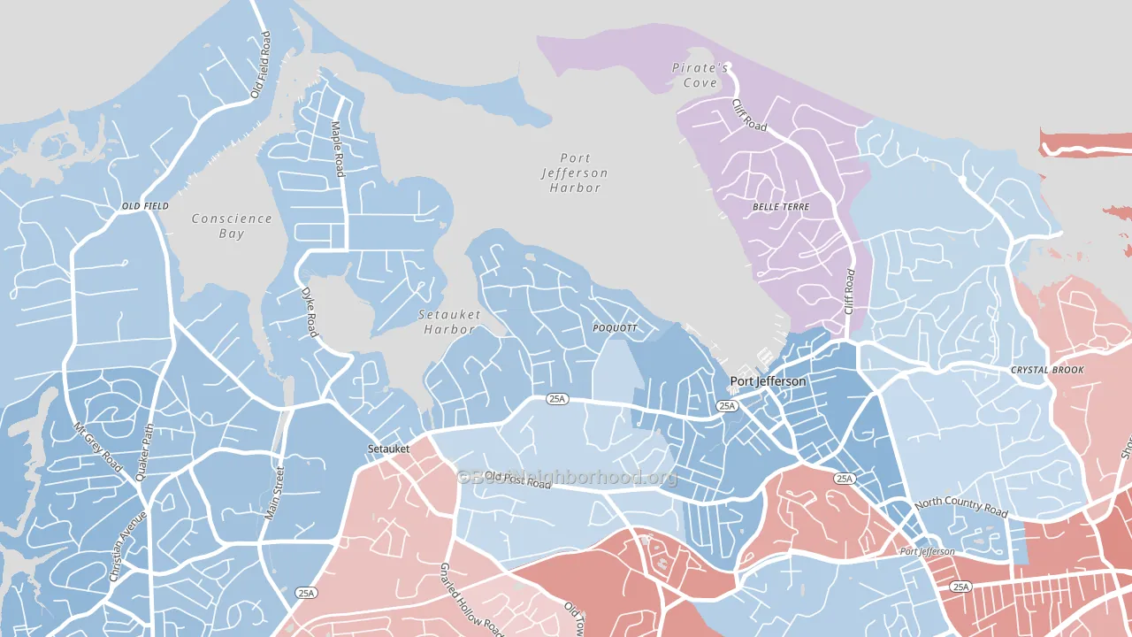 Poquott, NY block-group political-lean map