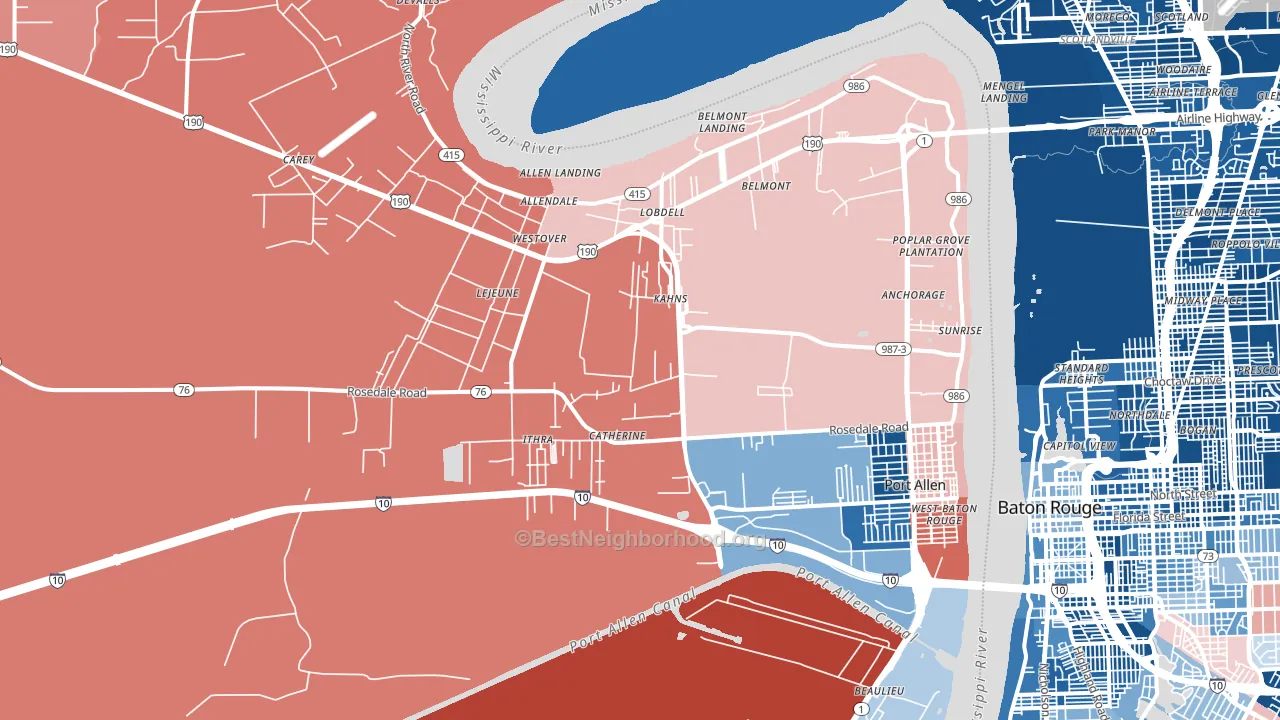Port Allen, LA block-group political-lean map