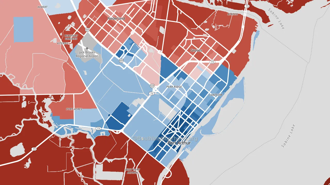 Port Arthur, TX block-group political-lean map
