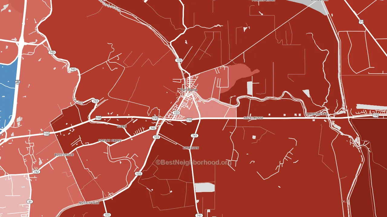 Port Barre, LA block-group political-lean map