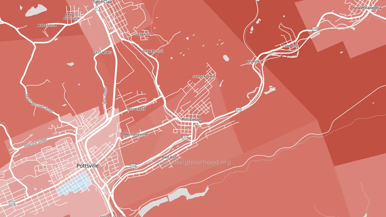 Port Carbon, PA block-group political-lean map
