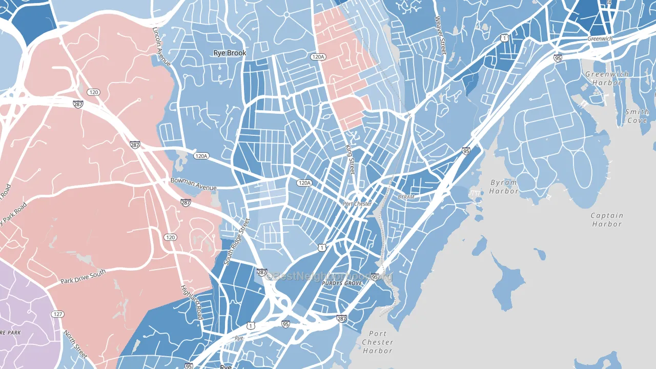 Port Chester, NY block-group political-lean map