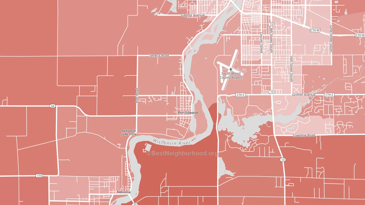 Port Edwards, WI block-group political-lean map