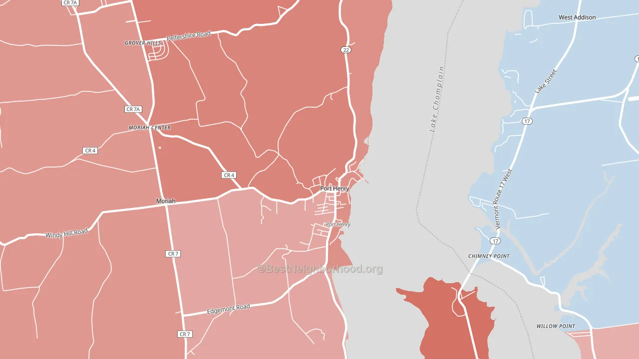 Port Henry, NY block-group political-lean map