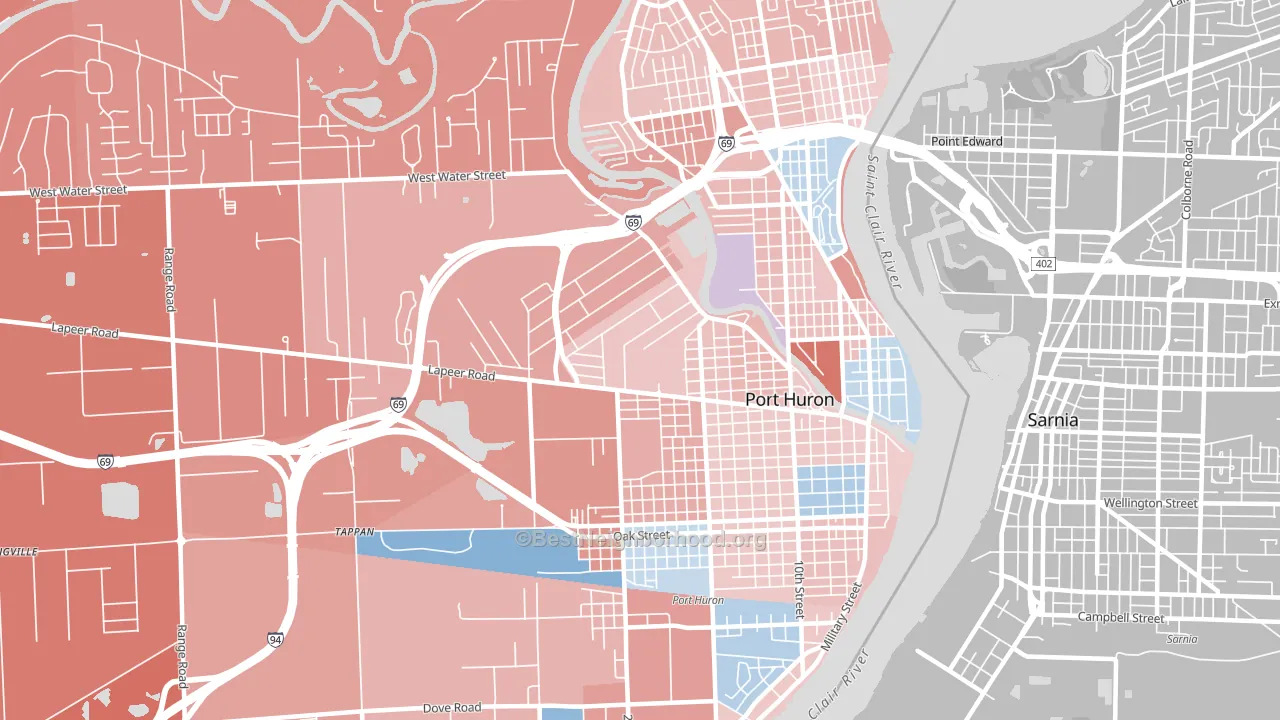 Port Huron, MI block-group political-lean map