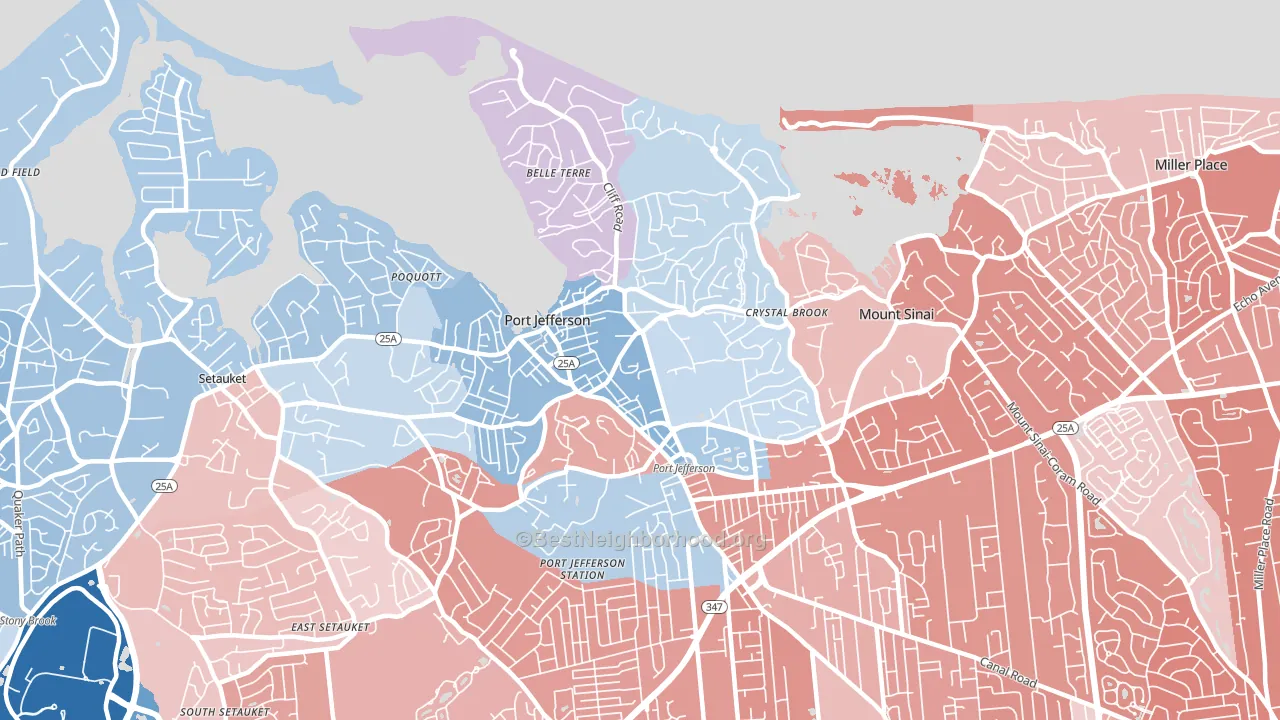 Port Jefferson, NY block-group political-lean map