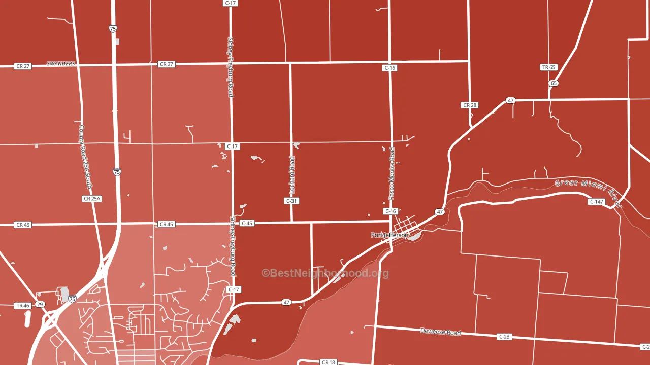 Port Jefferson, OH block-group political-lean map