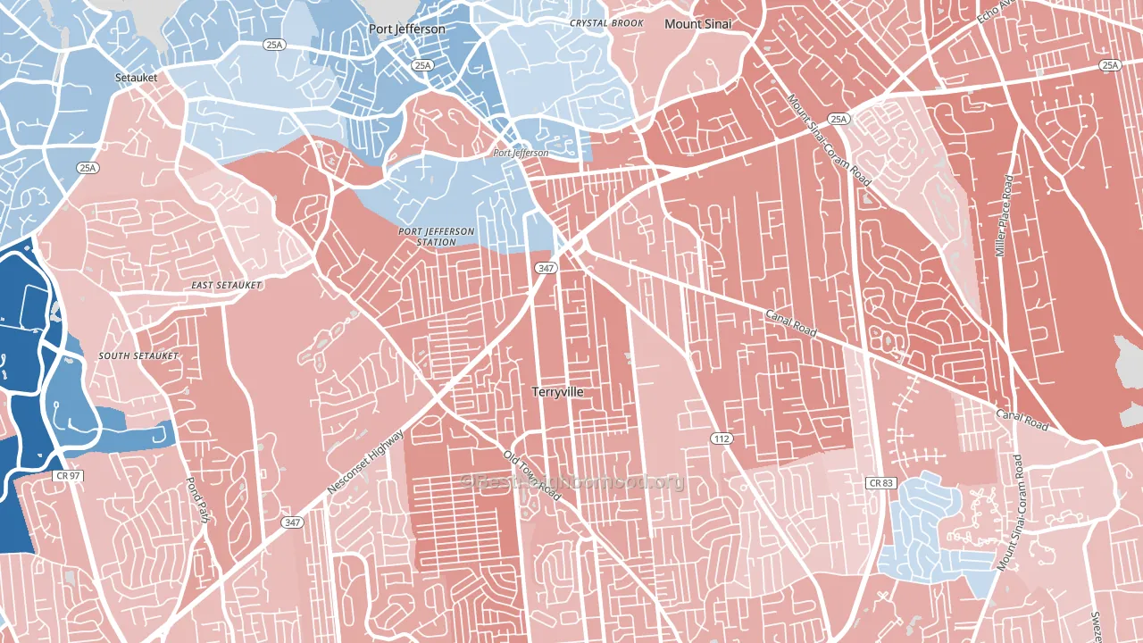 Port Jefferson Station, NY block-group political-lean map
