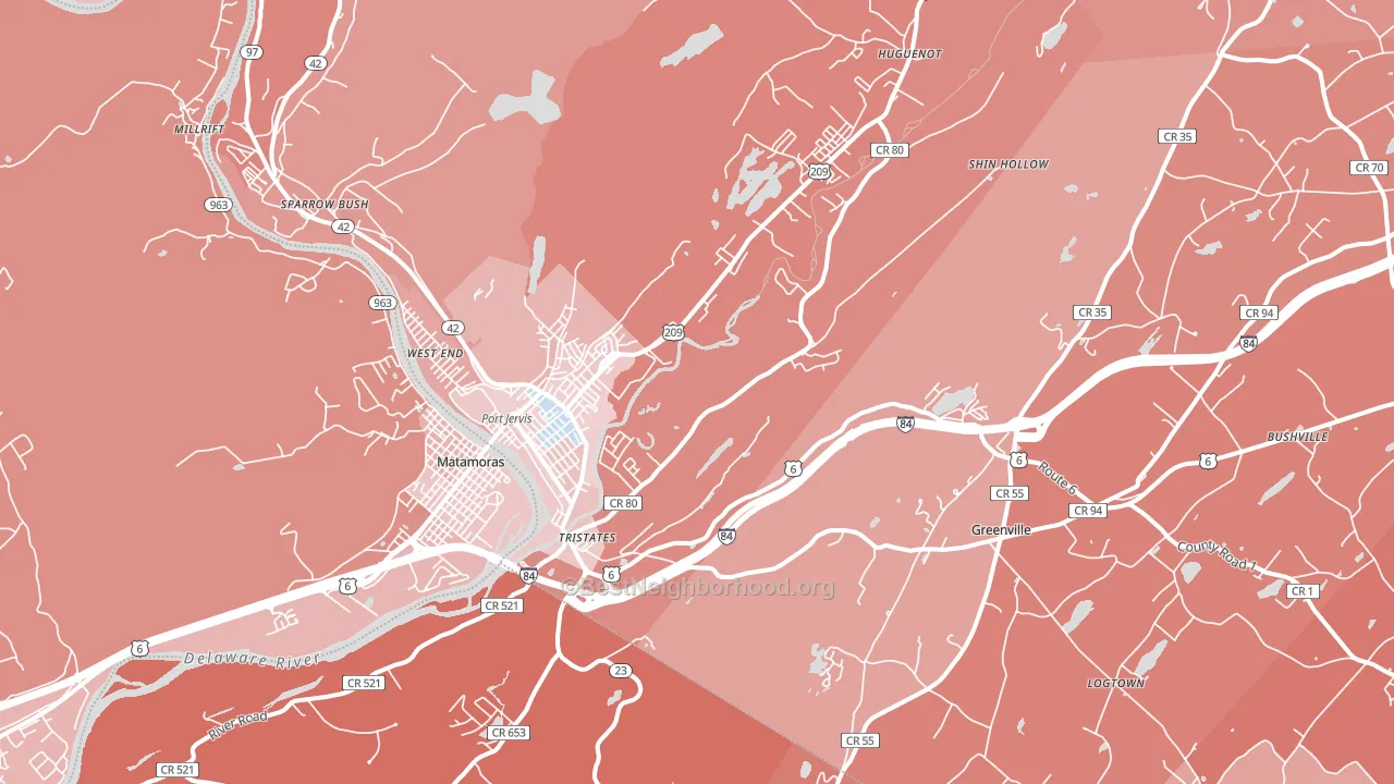 Port Jervis, NY block-group political-lean map