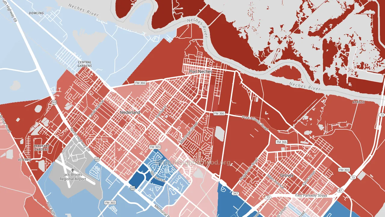 Port Neches, TX block-group political-lean map