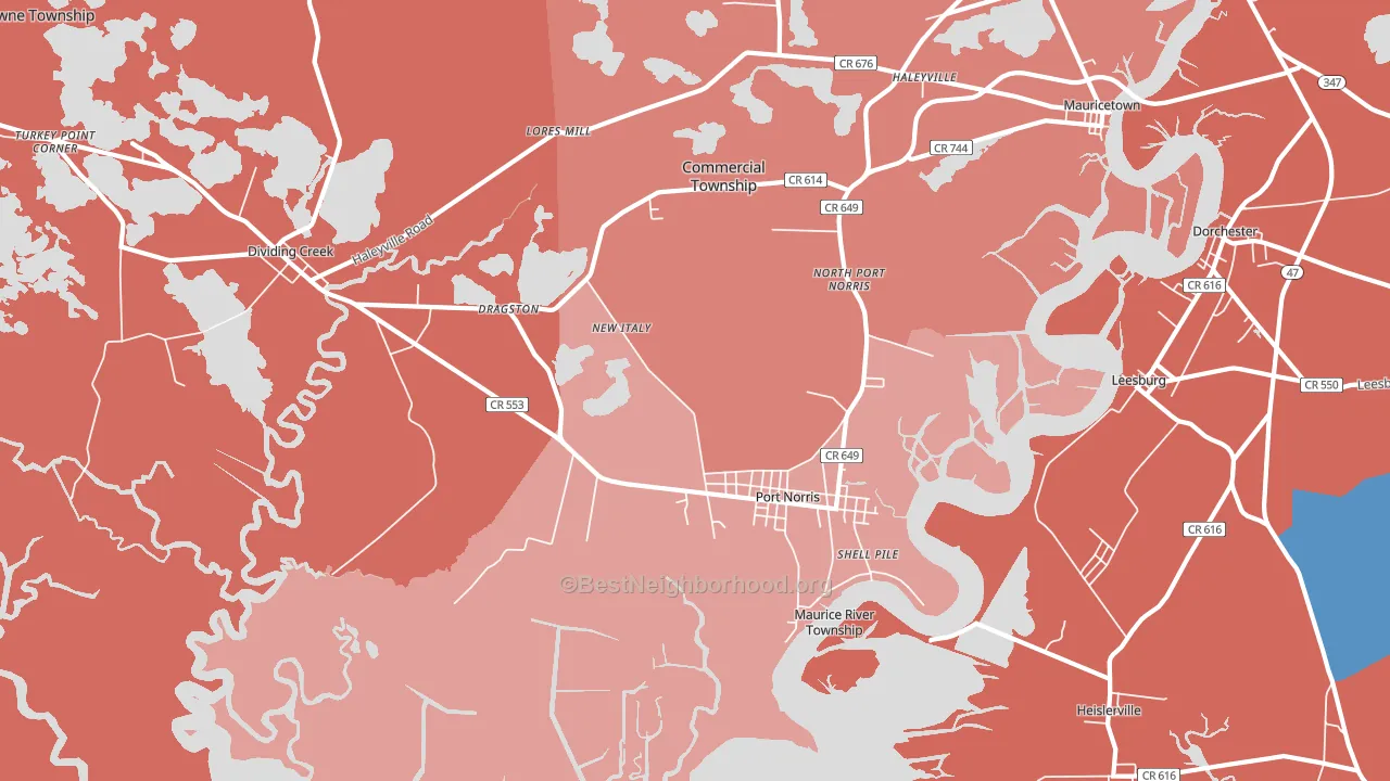 Port Norris, NJ block-group political-lean map