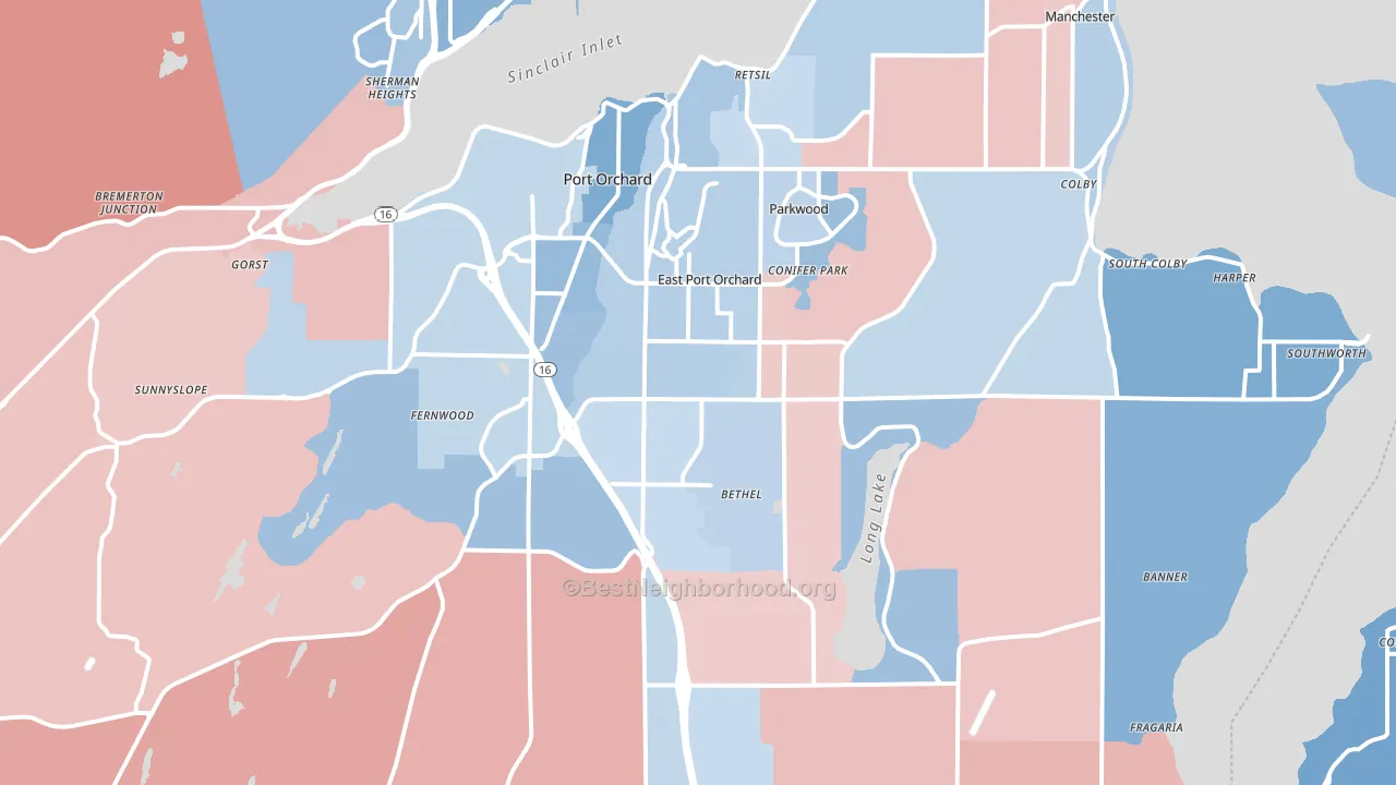 Port Orchard, WA block-group political-lean map