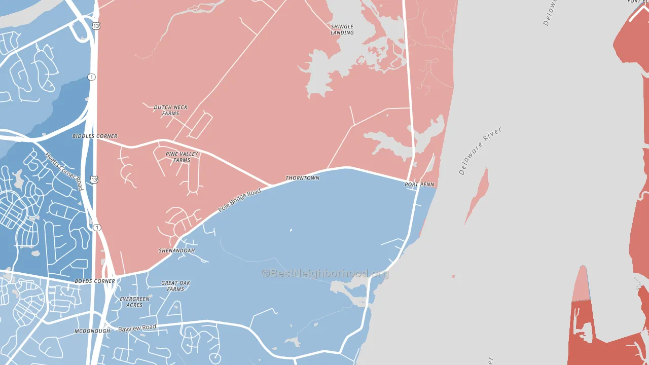 Port Penn, DE block-group political-lean map