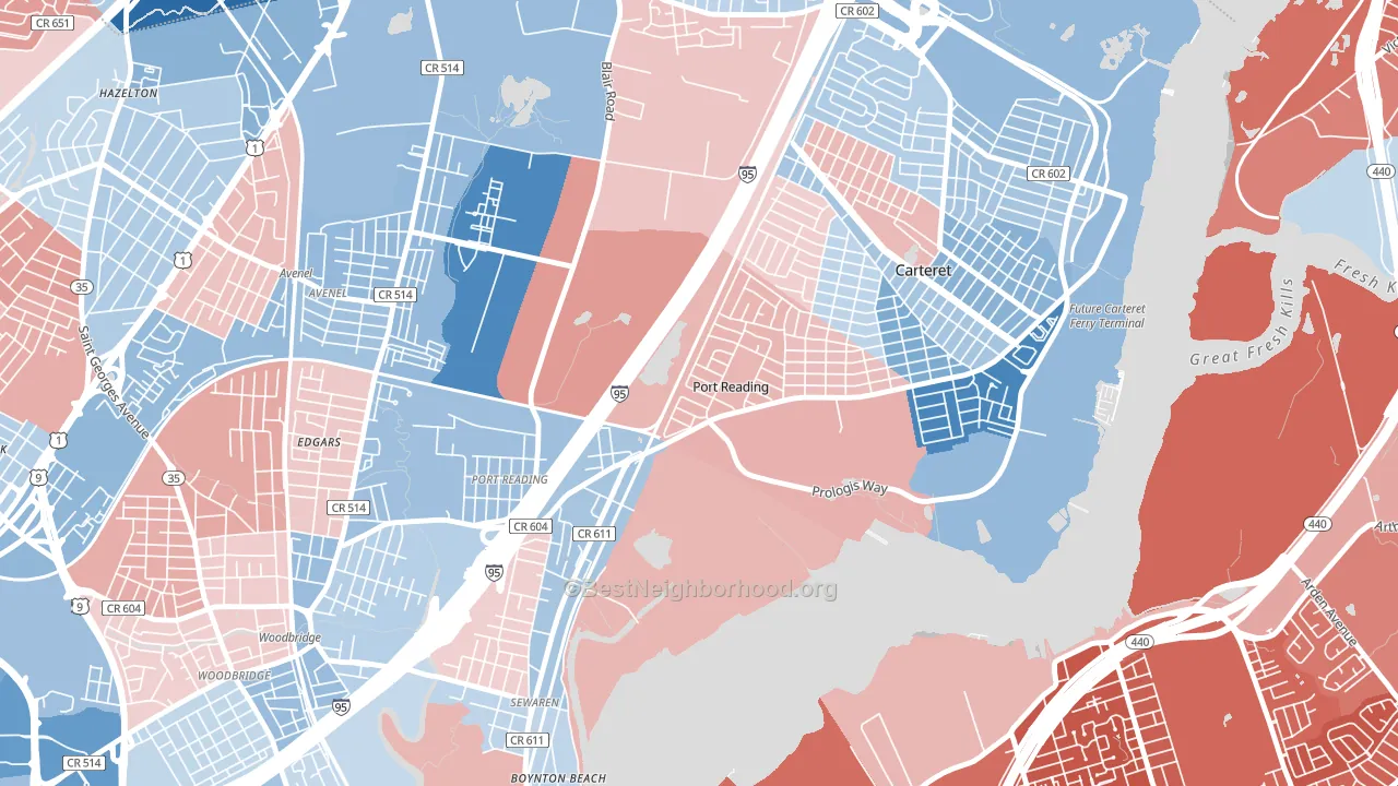 Port Reading, NJ block-group political-lean map