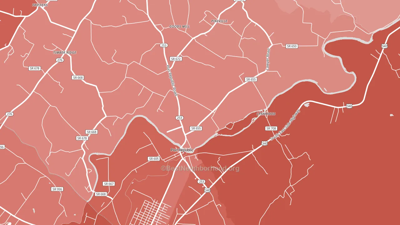 Port Republic, VA block-group political-lean map