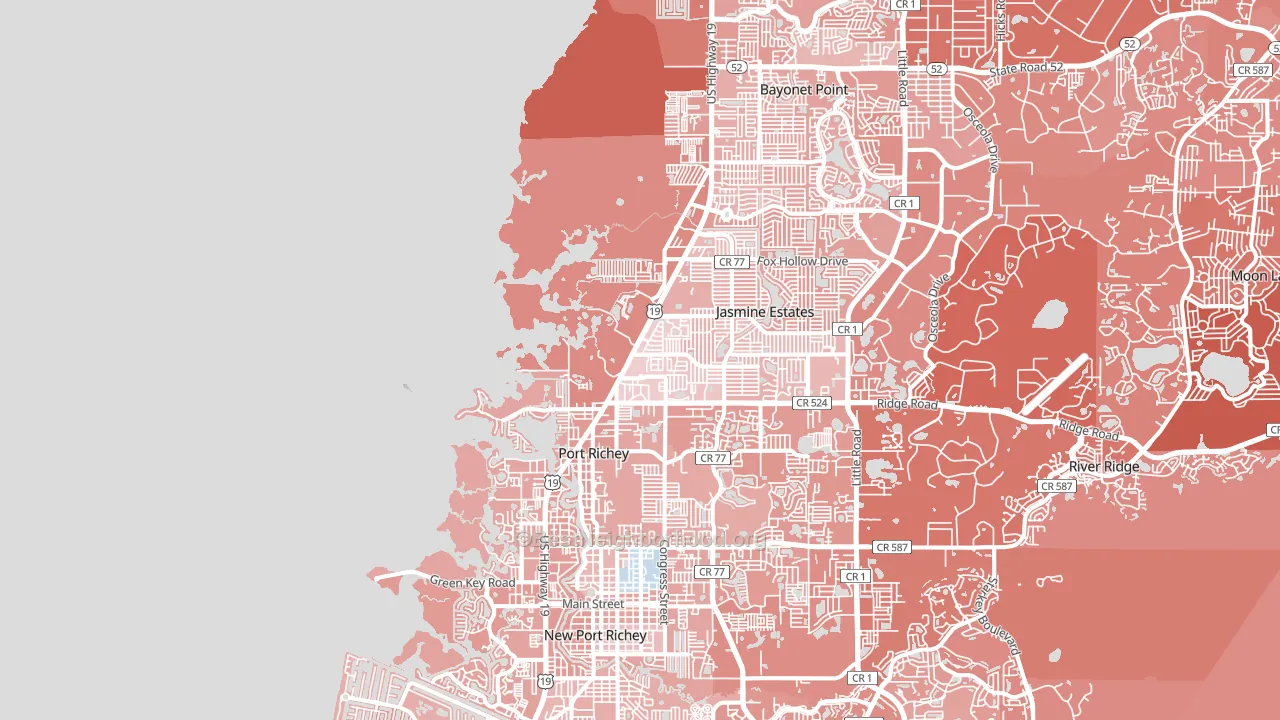 Port Richey, FL block-group political-lean map