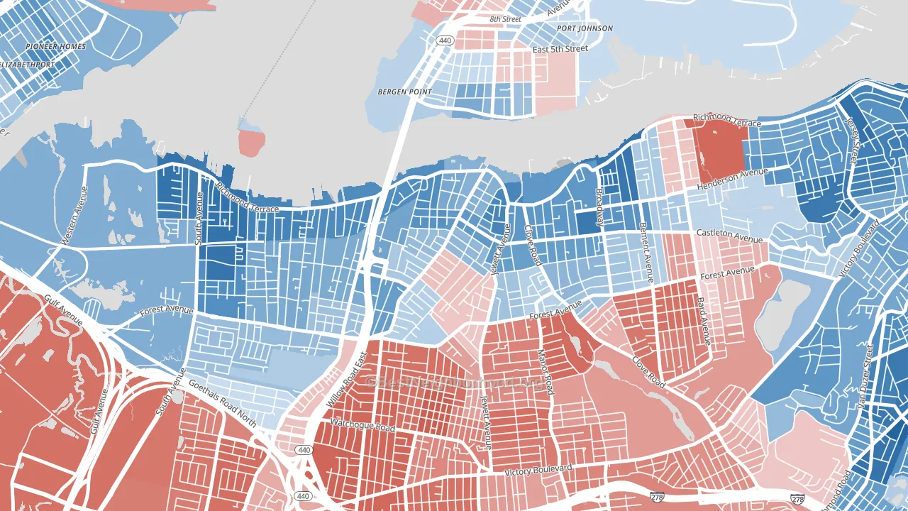 Port Richmond, Staten Island, NY block-group political-lean map