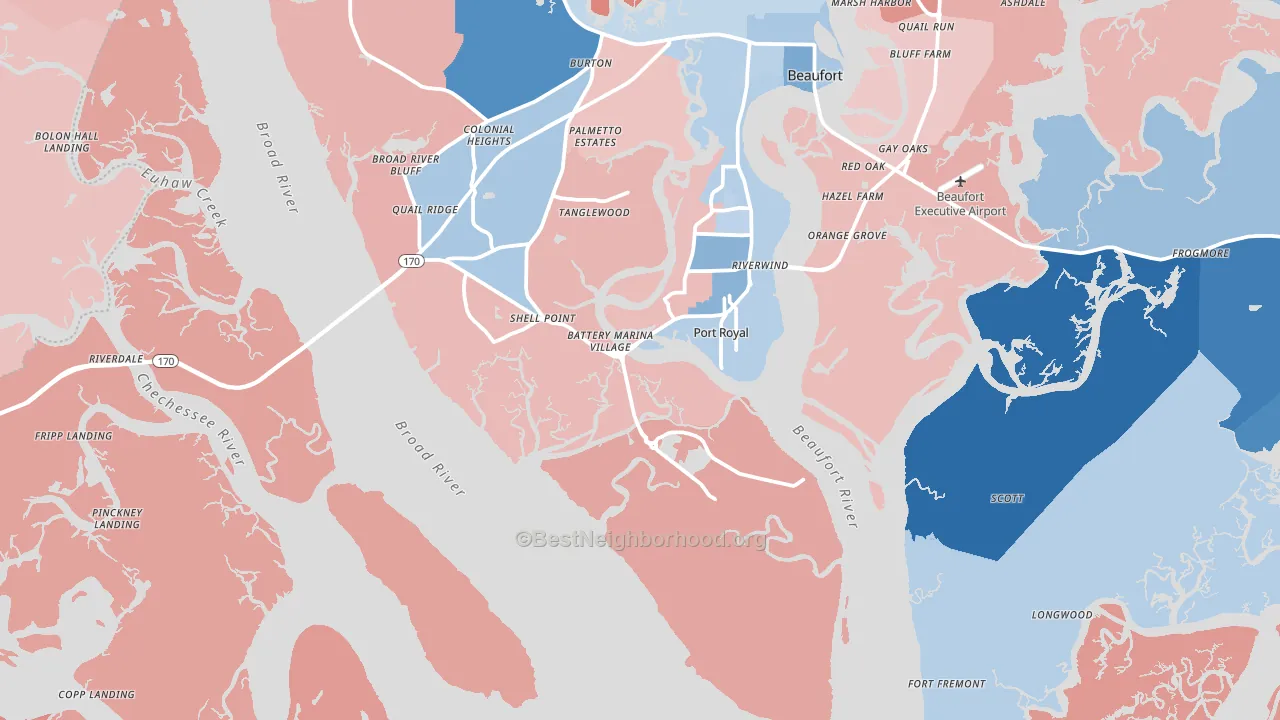 Port Royal, SC block-group political-lean map