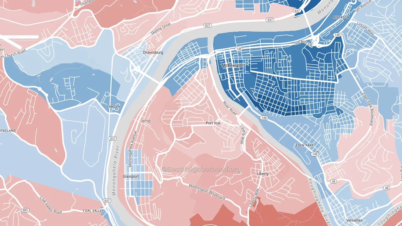 Port Vue, PA block-group political-lean map