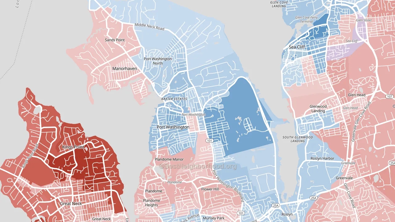 Port Washington, NY block-group political-lean map
