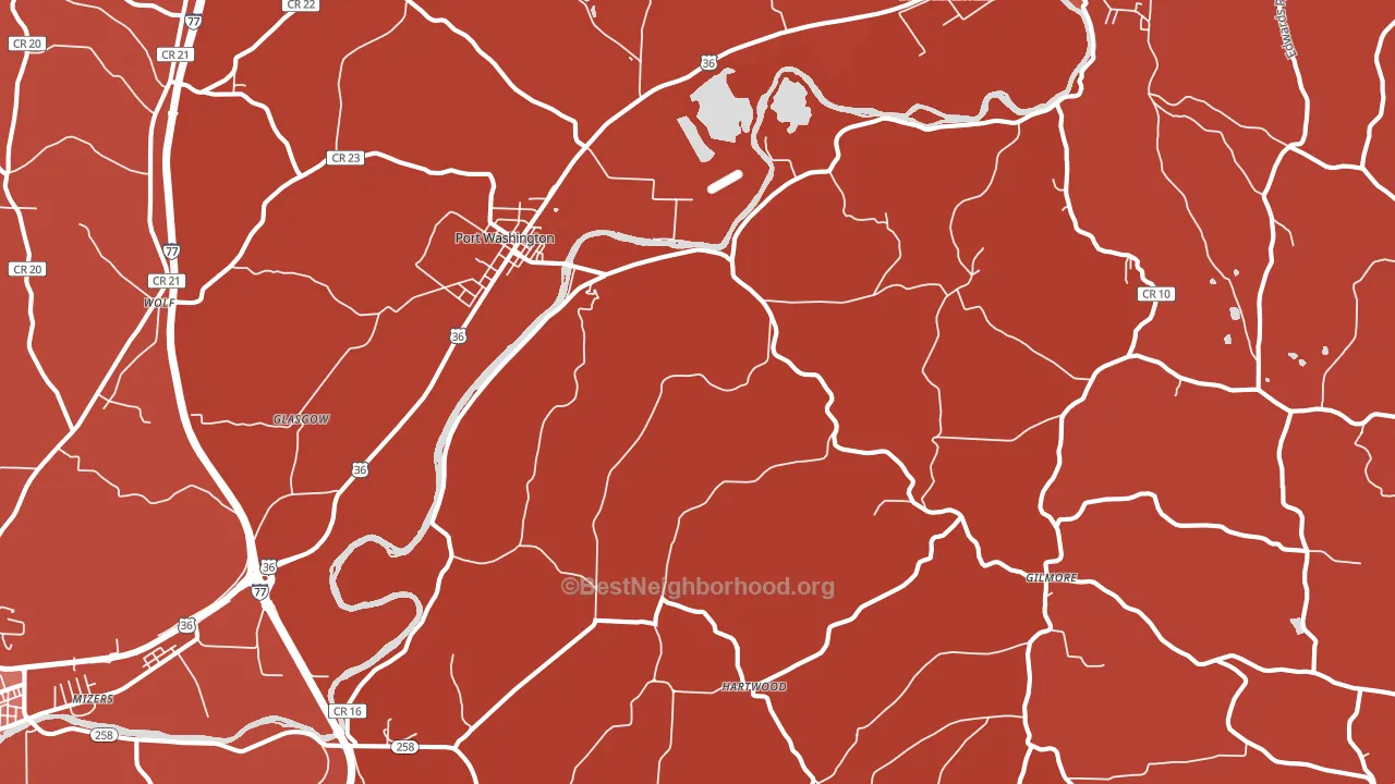 Port Washington, OH block-group political-lean map