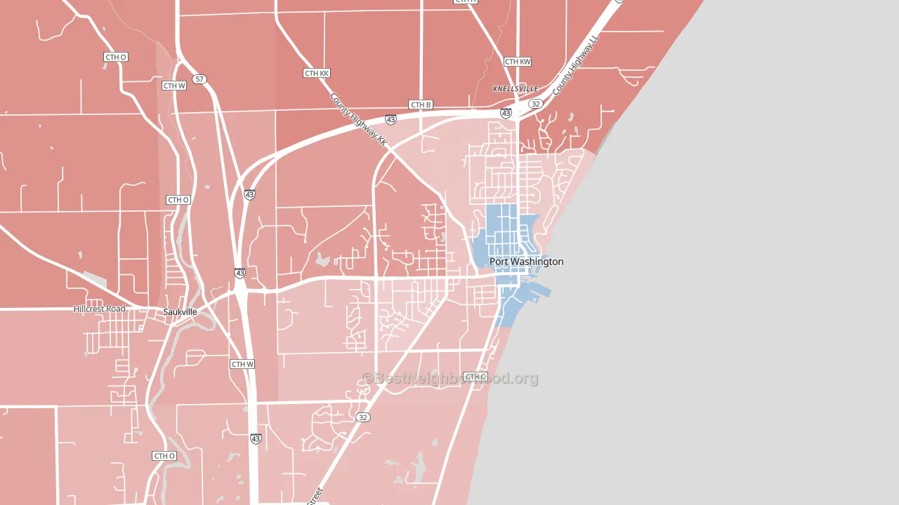Port Washington, WI block-group political-lean map