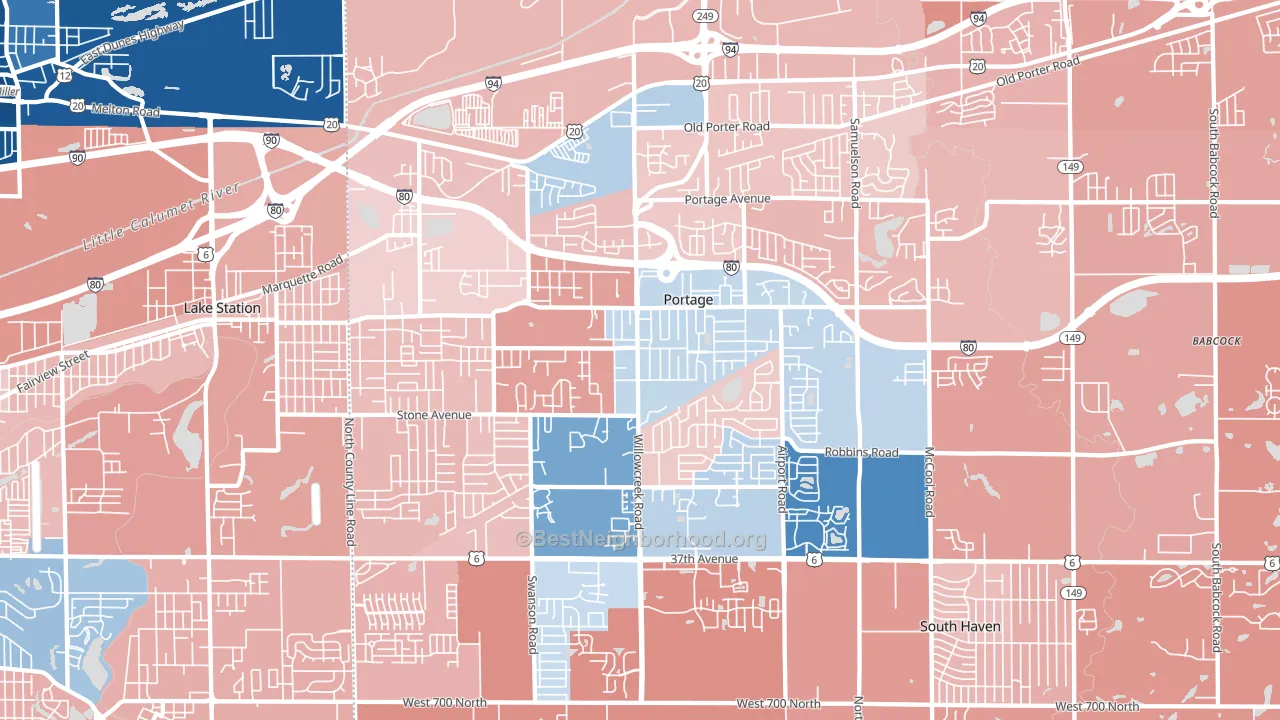 Portage, IN block-group political-lean map