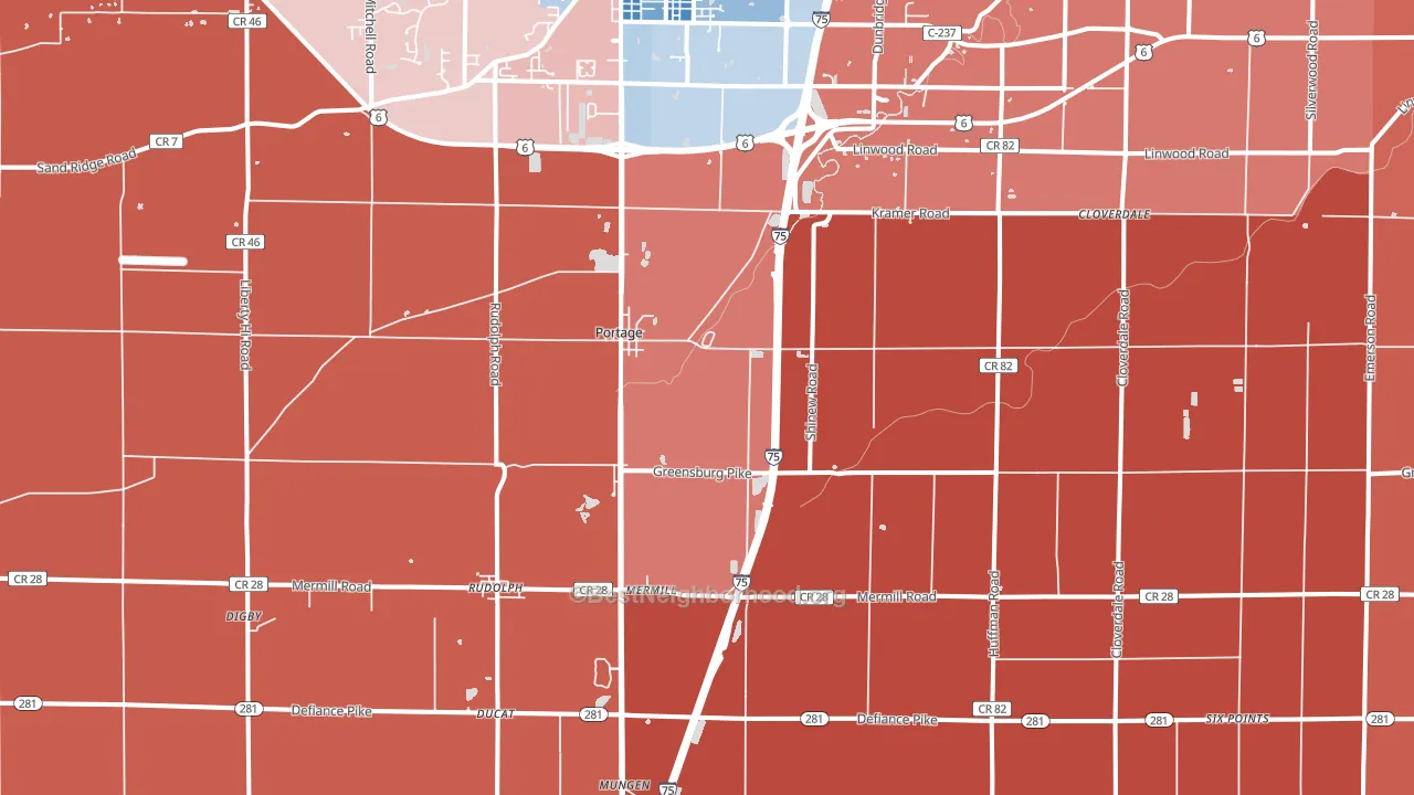 Portage, OH block-group political-lean map
