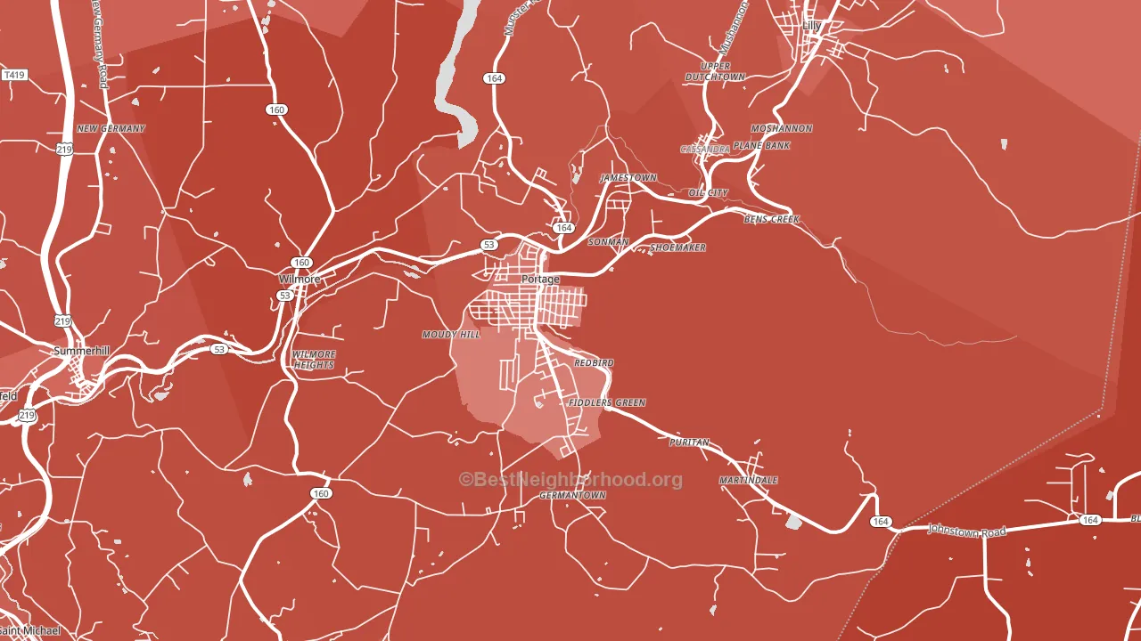Portage, PA block-group political-lean map