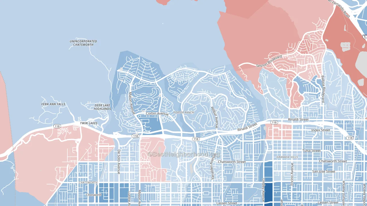 Portar Ranch, Northridge, CA block-group political-lean map