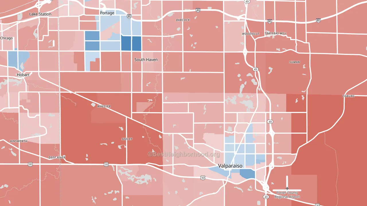 Porter County, IN block-group political-lean map