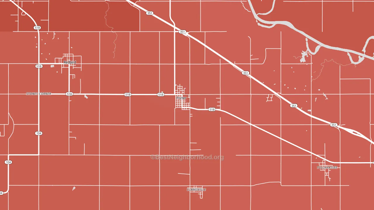 Porter, OK block-group political-lean map