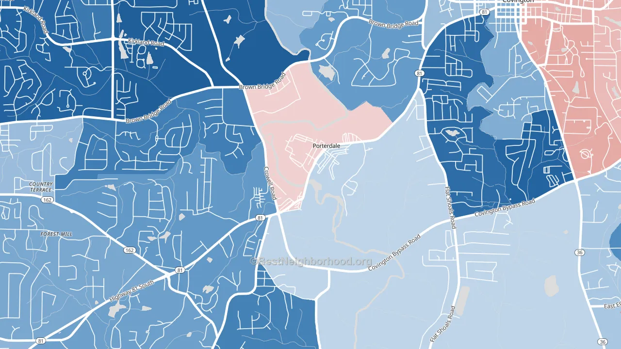 Porterdale, GA block-group political-lean map