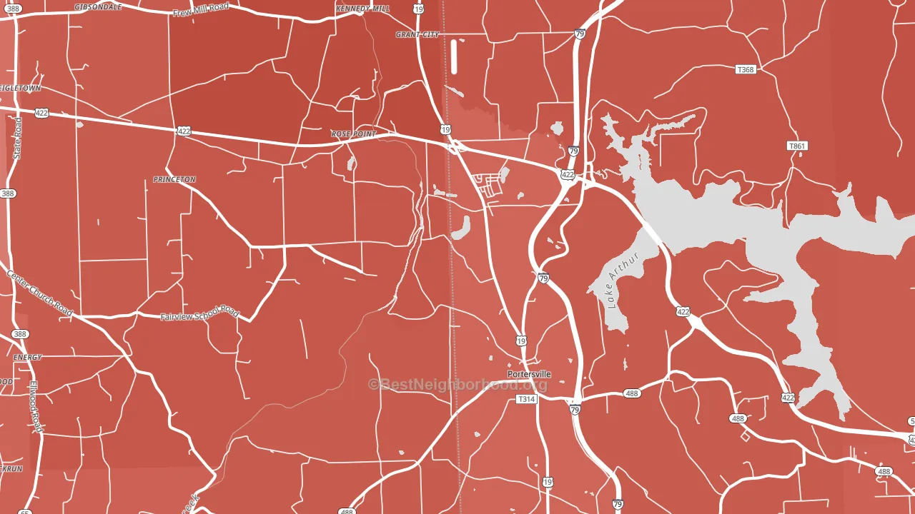 Portersville, PA block-group political-lean map